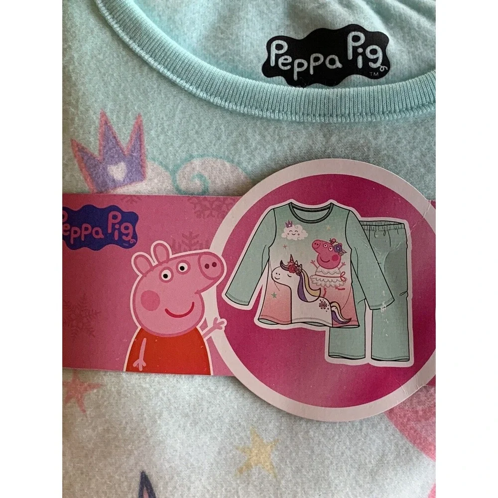Peppa Pig Pajama Set Girls Toddler 12M Light Blue New Unicorn Flannel 2pc PJ Set